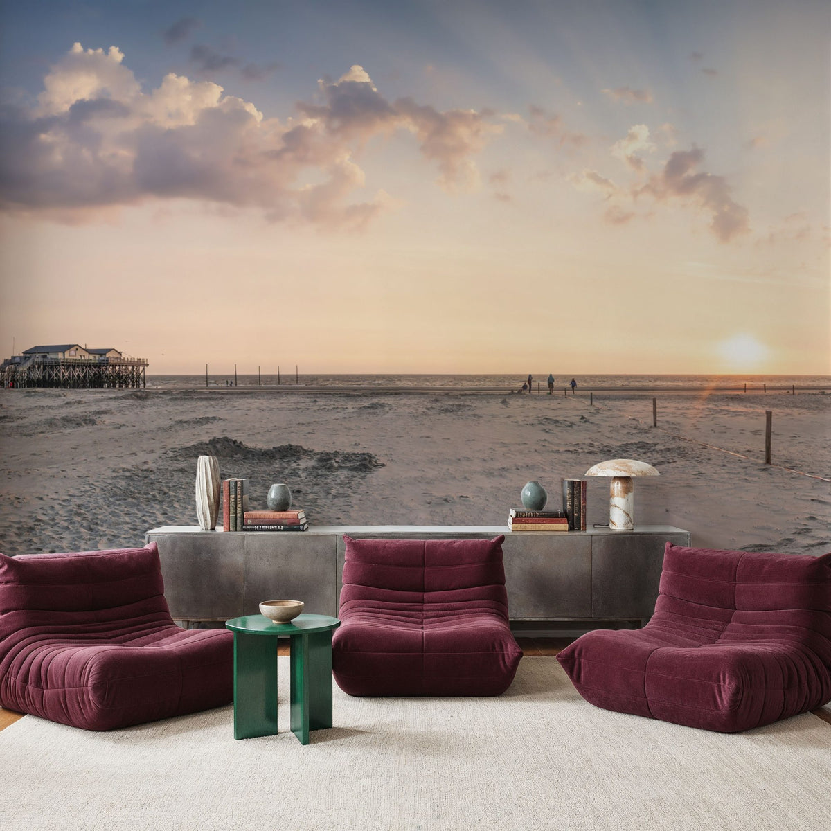 Stilt House Sunrise Mural Wallpaper - room preview 02