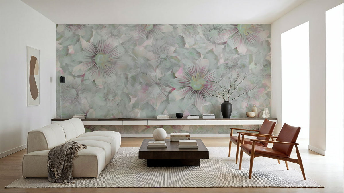 Smiling Flowers Mural Wallpaper - Neutral Tone - room preview 02