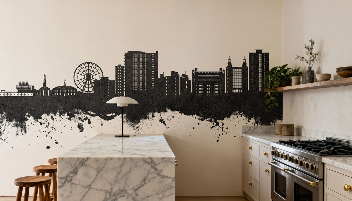 Myrtle Beach South Carolina Skyline Black & White Mural Wallpaper - room preview 02