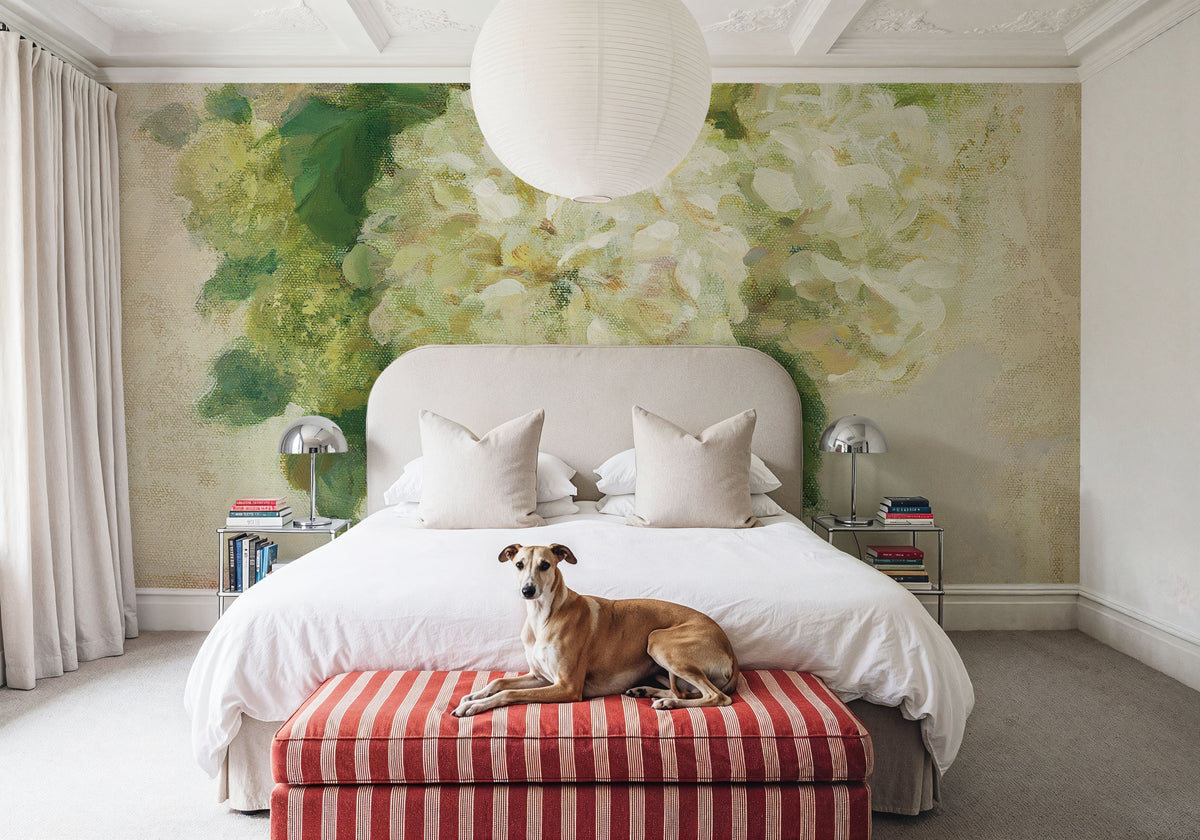 Cottage Hydrangeas in White Mural Wallpaper - room preview 02