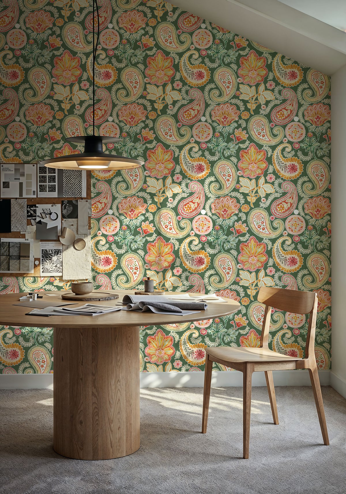 Harvest Paisley Mini Green Mural Wallpaper - room preview 02