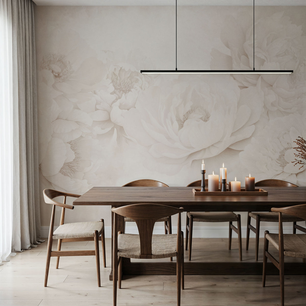 Transcendent Peony, Sepia Mural Wallpaper - room preview 02