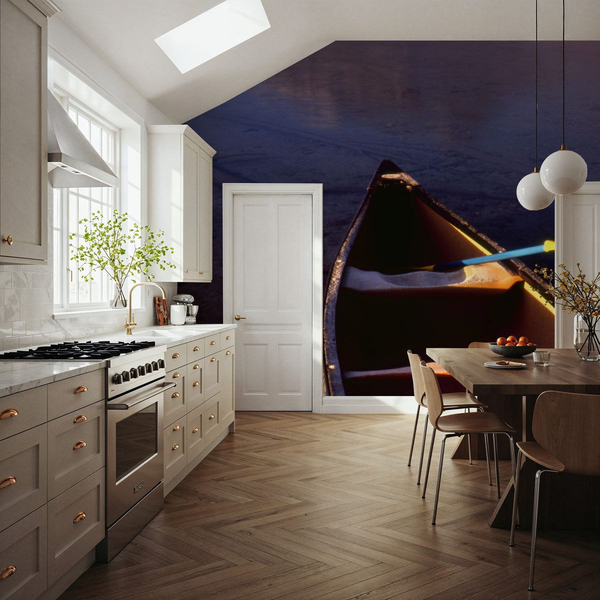 Mountain Mist Canoe Mural Wallpaper - room preview 02