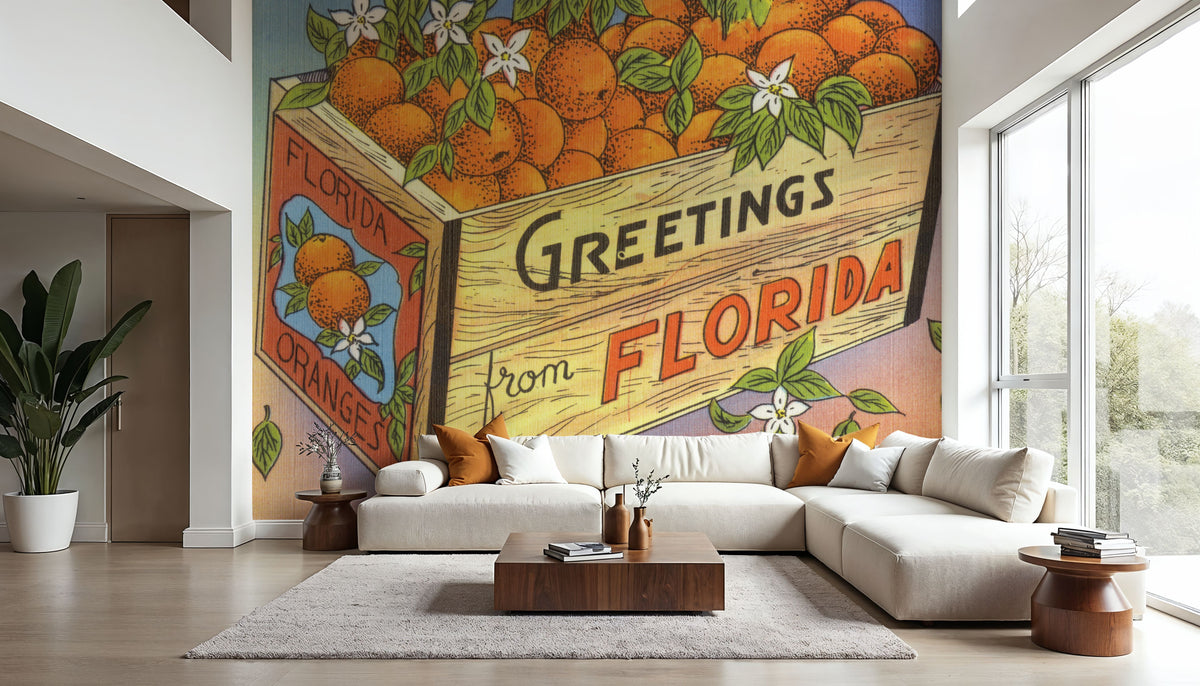 Greetings From Florida's Finest Oranges Mural Wallpaper - room preview 02