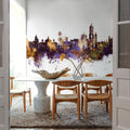 Valladolid Spain Skyline Purple & Gold Mural Wallpaper - room preview 02
