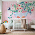 Flower Vases and Books Square Pink Mural Wallpaper - room preview 02