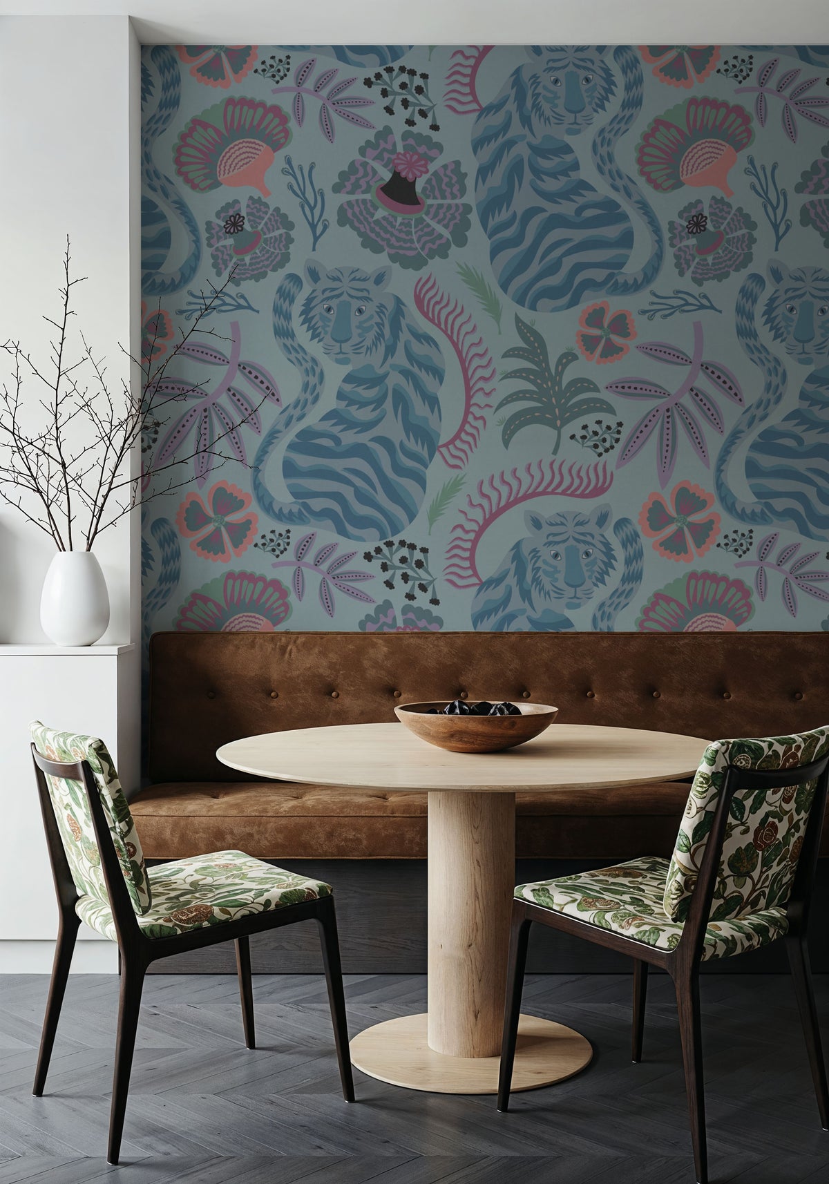Painterly Tigers Light Blue Mural Wallpaper - room preview 02