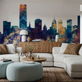 Oklahoma City Skyline Blue & Bronze Mural Wallpaper - room preview 02