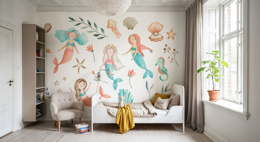 Mermaid Wallpaper Mural – Ocean Wall Mural – Mermaid Friends