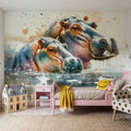 Whispers of the River Hippopotamus Mural Wallpaper - room preview 02
