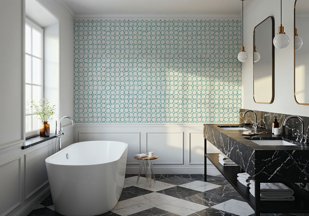 Mixed Blue Circles Mural Wallpaper - room preview 02