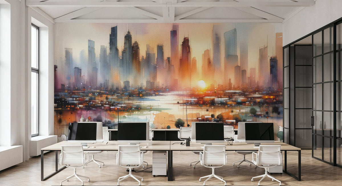 Vibrant Cityscape At Sunset Mural Wallpaper - room preview 02