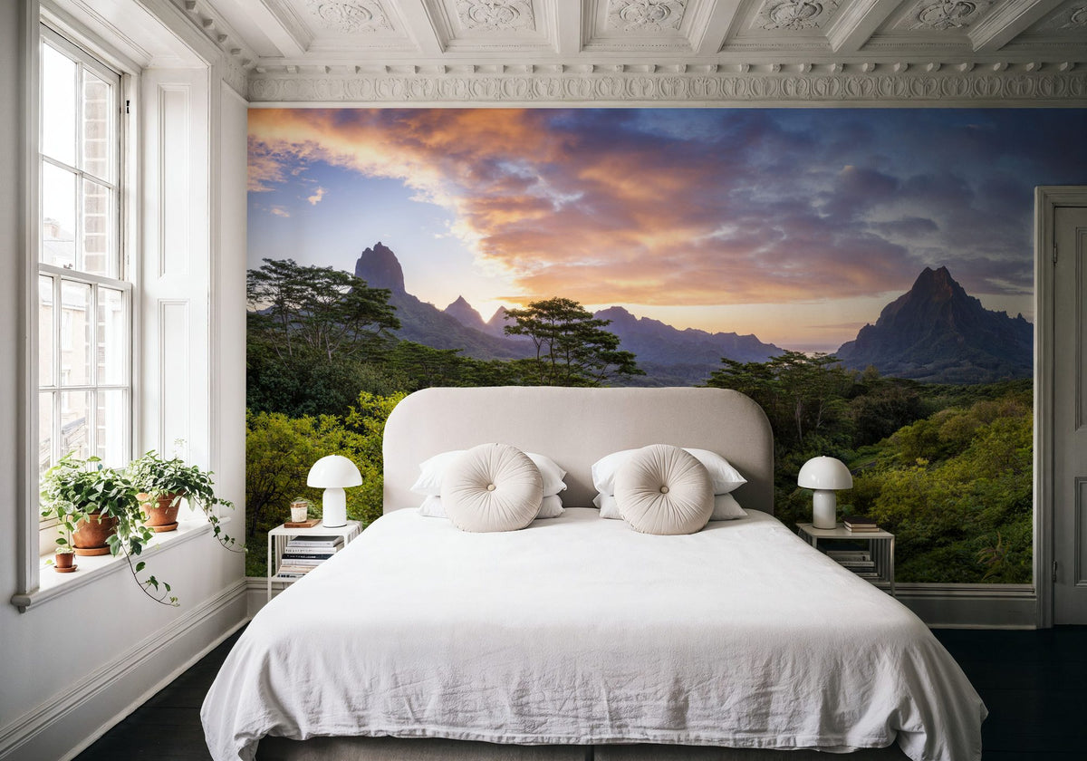 Sunset Over Moorea Island Mural Wallpaper - room preview 02