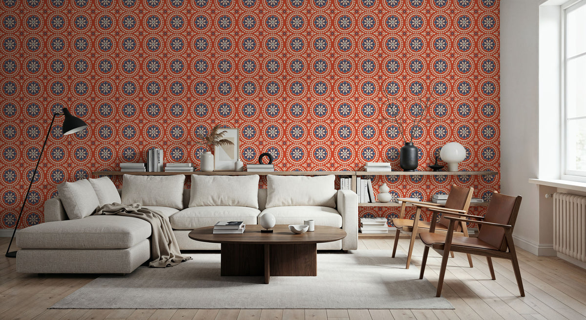 Geo Floral, Red Mural Wallpaper - room preview 02