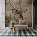 Waterbuck Portrait Sepia Mural Wallpaper - room preview 02