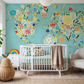 Floral World Blue Mural Wallpaper - room preview 02