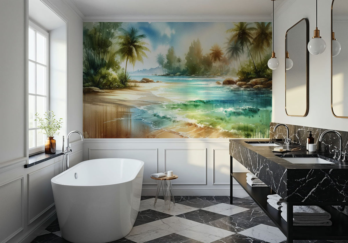 Sunlit Tropical Beach Mural Wallpaper - room preview 02