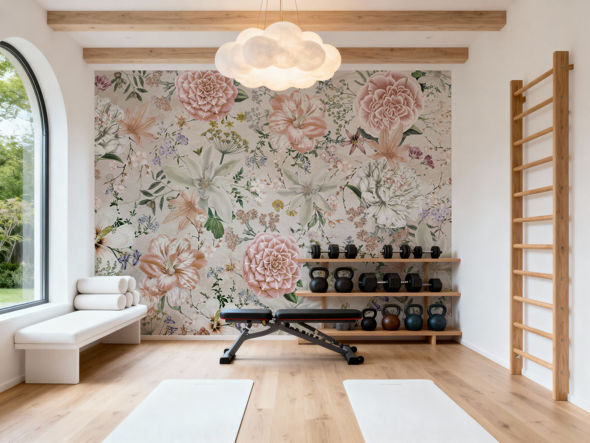 Flowers and Stripes Mural Wallpaper - room preview 02