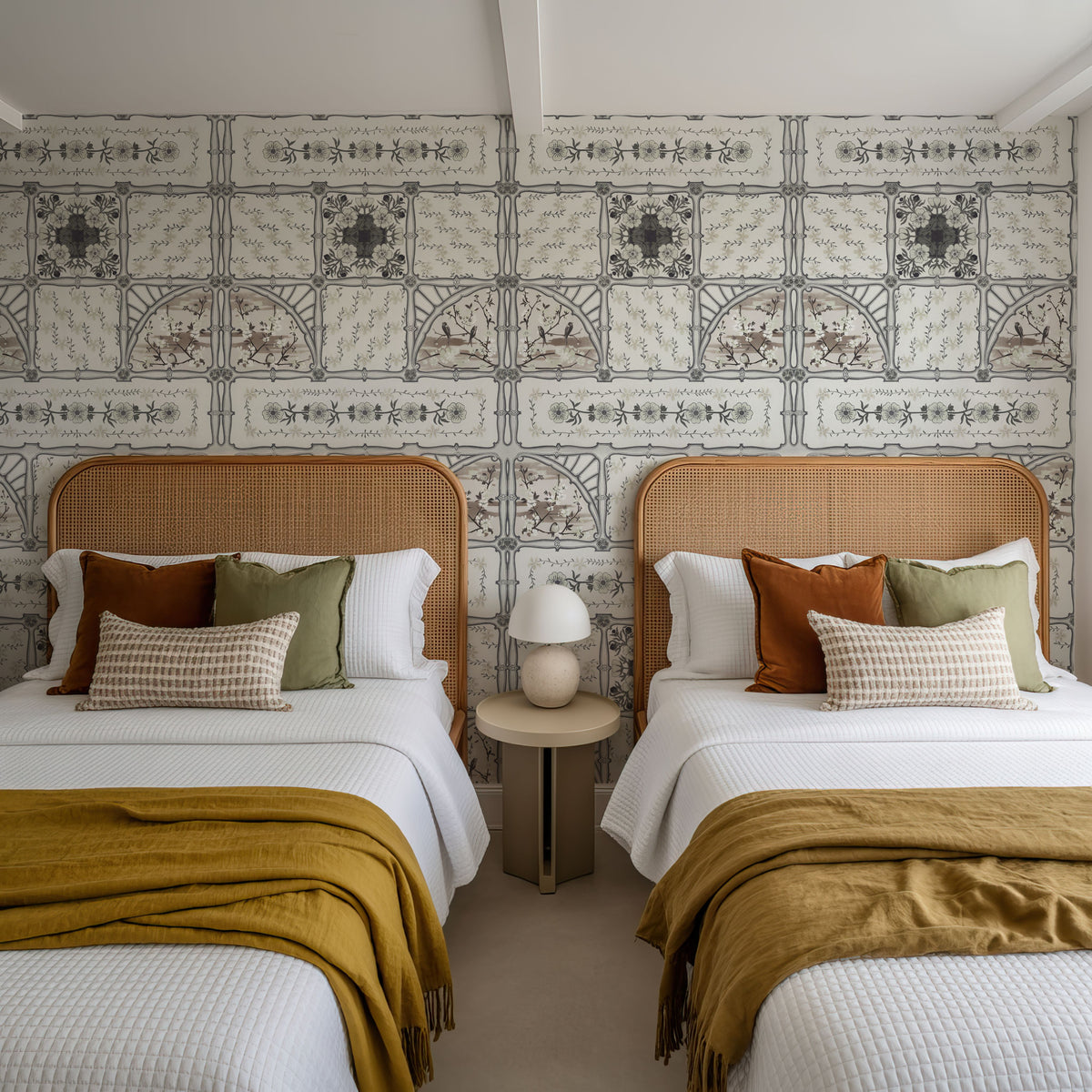 Sakura & Bird, Beige Mural Wallpaper - room preview 02