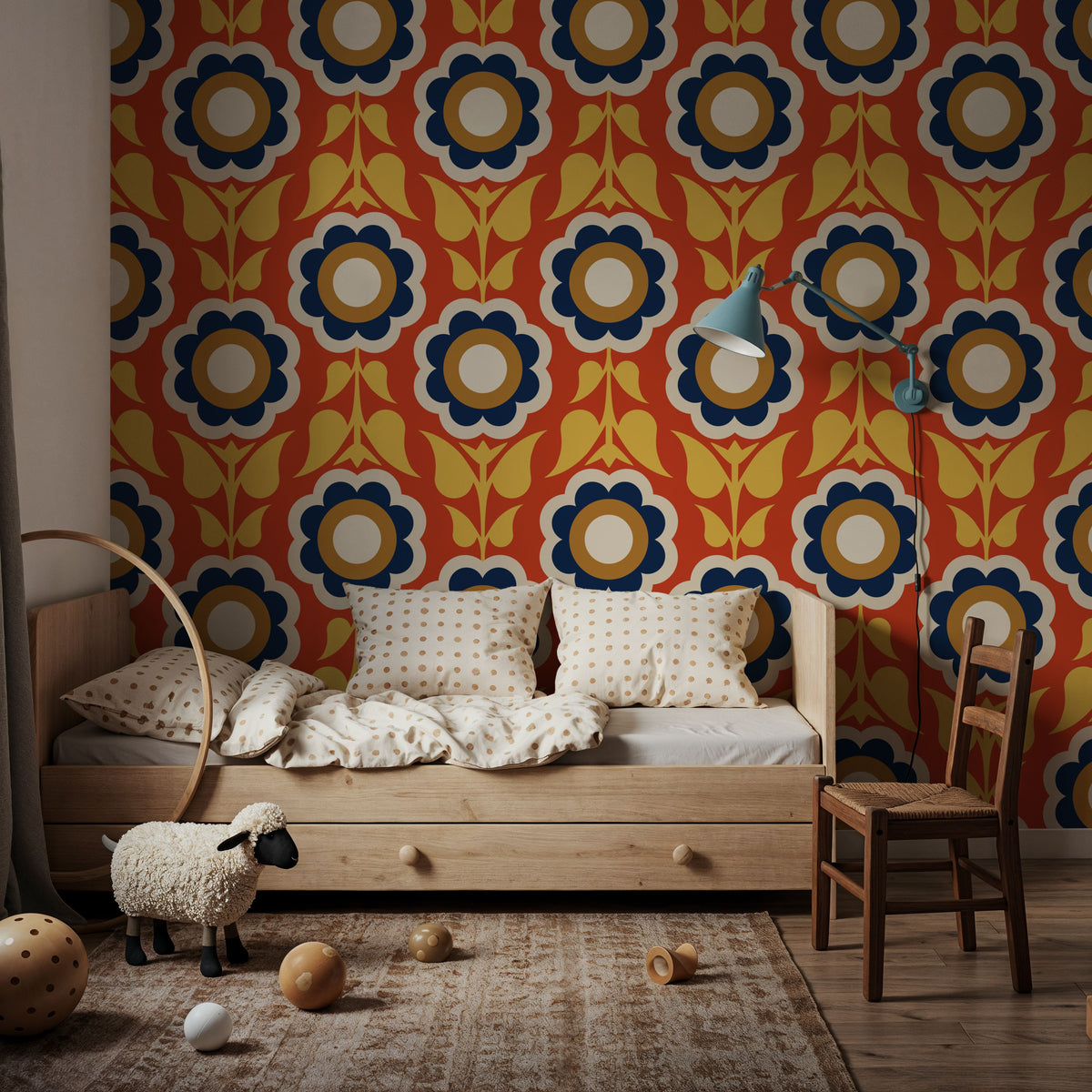 Retro Bold Blooms, Autumn Mural Wallpaper - room preview 02