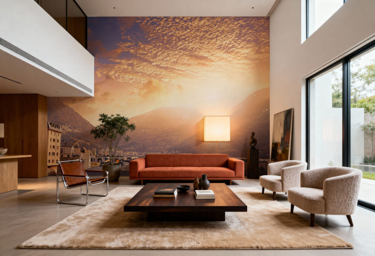 Mountain Twilight Village Mural Wallpaper - room preview 02