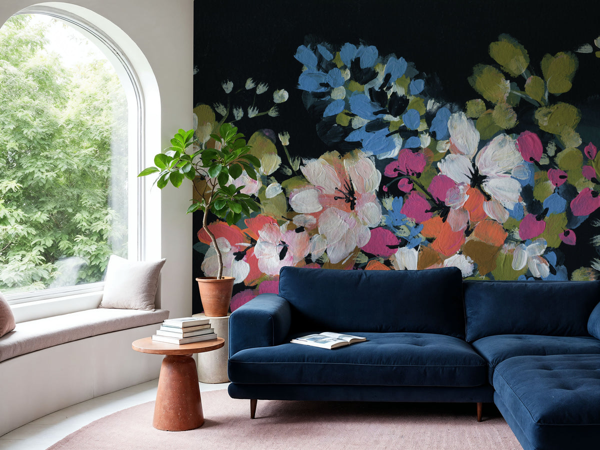 Midnight Floral Mural Wallpaper - room preview 02