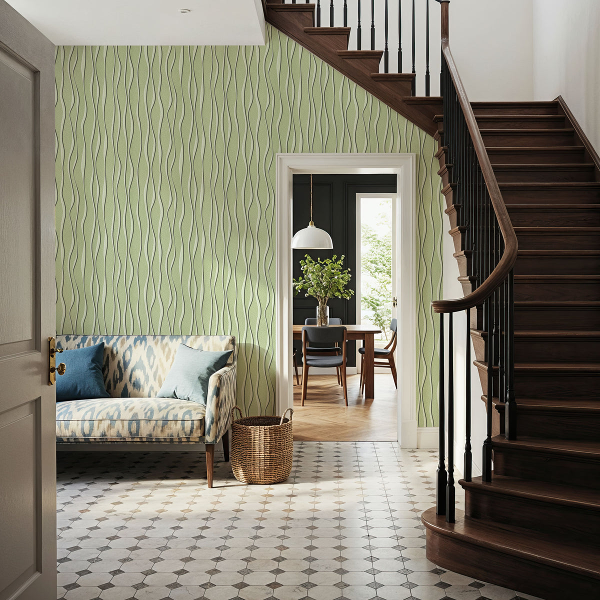 Swaying Lines, Pistachio Mural Wallpaper - room preview 02