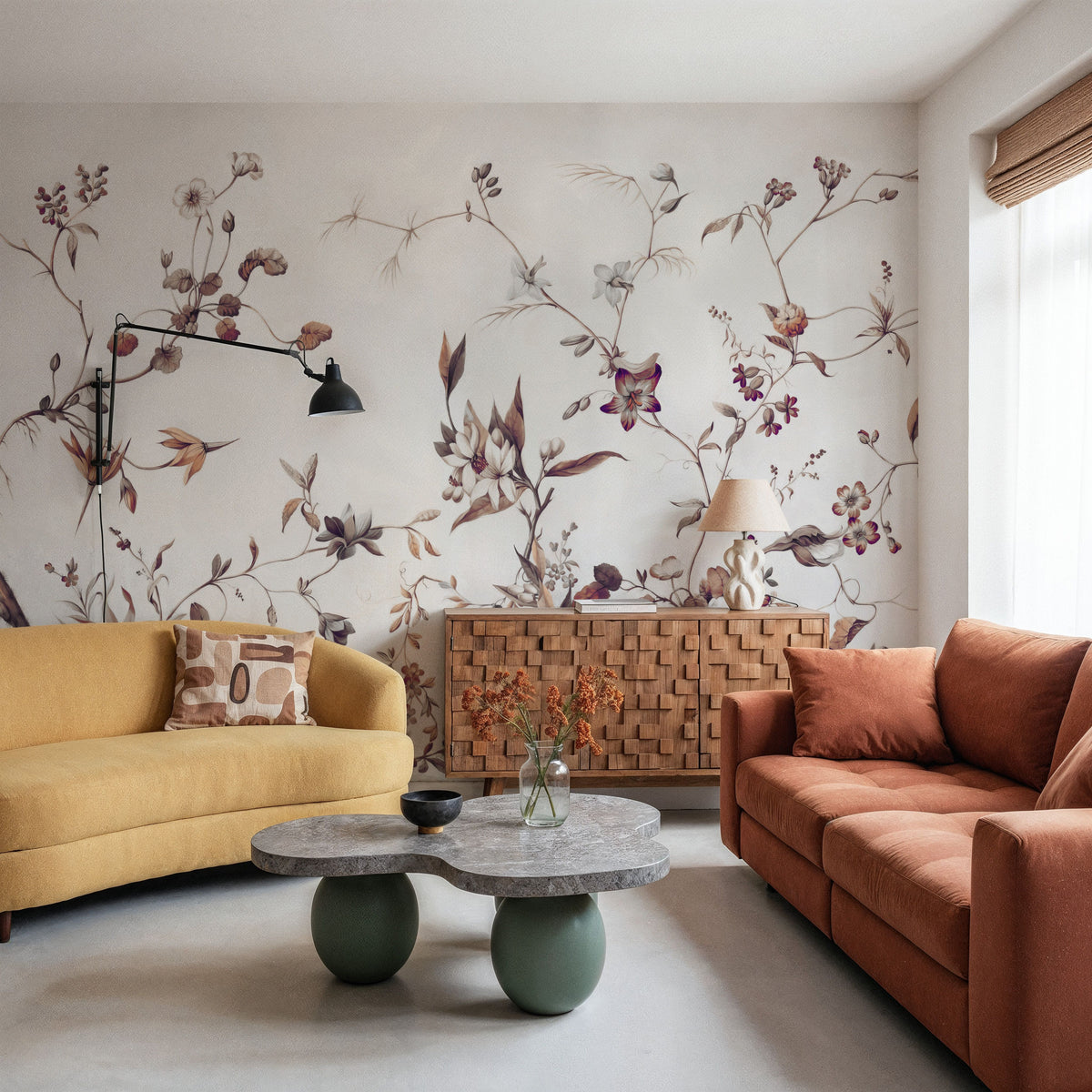 My Floral Abode, Warm Mural Wallpaper - room preview 02
