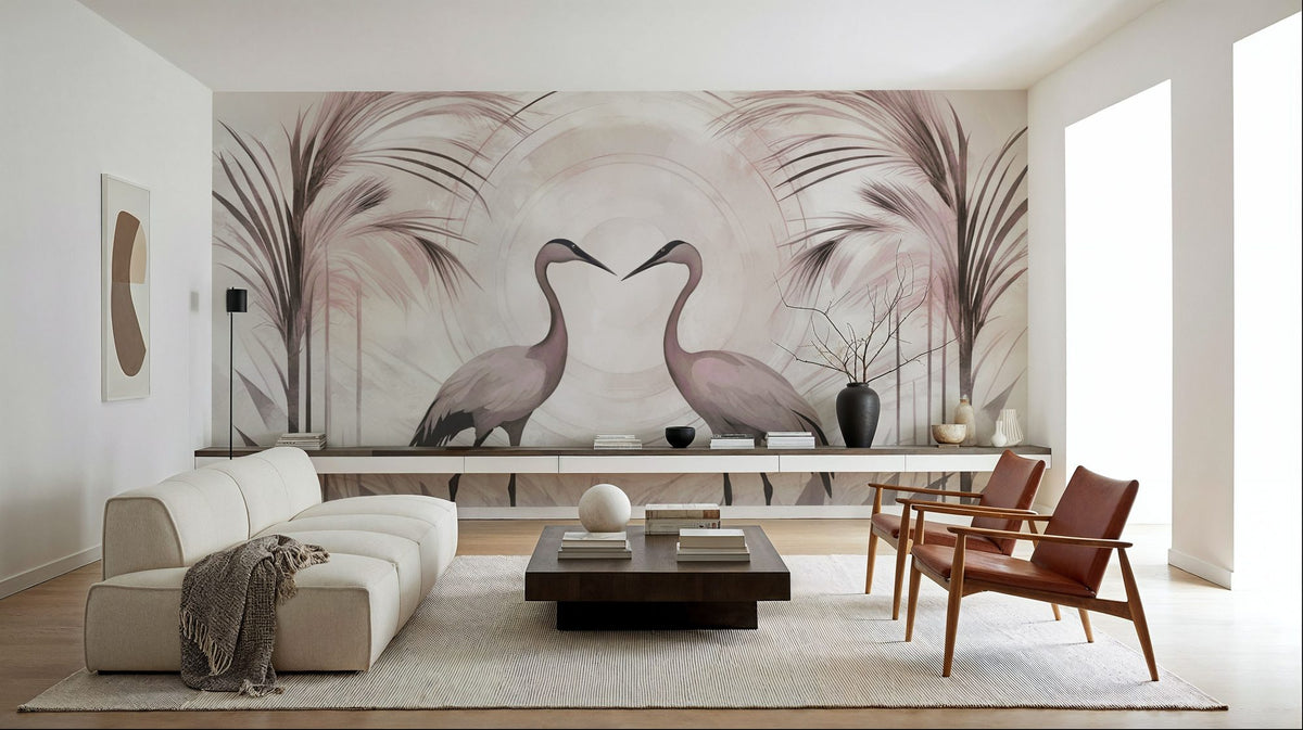 Cranes At Sunset Smoke Mural Wallpaper - room preview 02