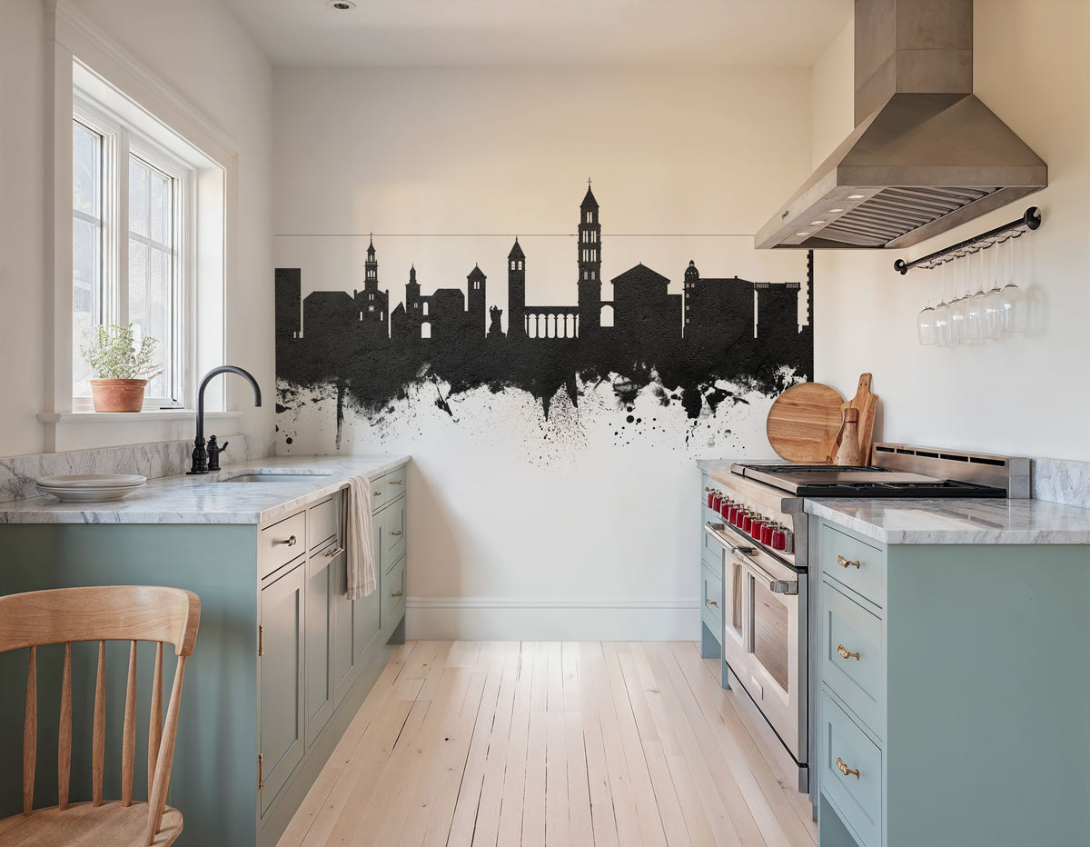 Split Croatia Skyline Black & White Mural Wallpaper - room preview 02