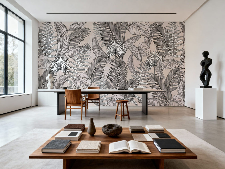 Botanical Wallpaper Mural – Leaf & Plant Wall Mural – Old Sketchy Leaves