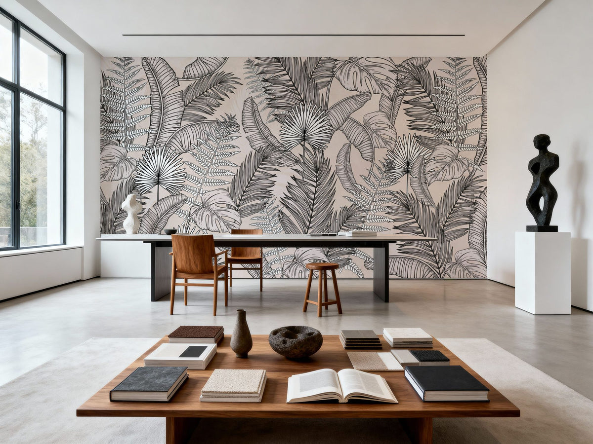 Old Sketchy Leaves Mural Wallpaper - room preview 02