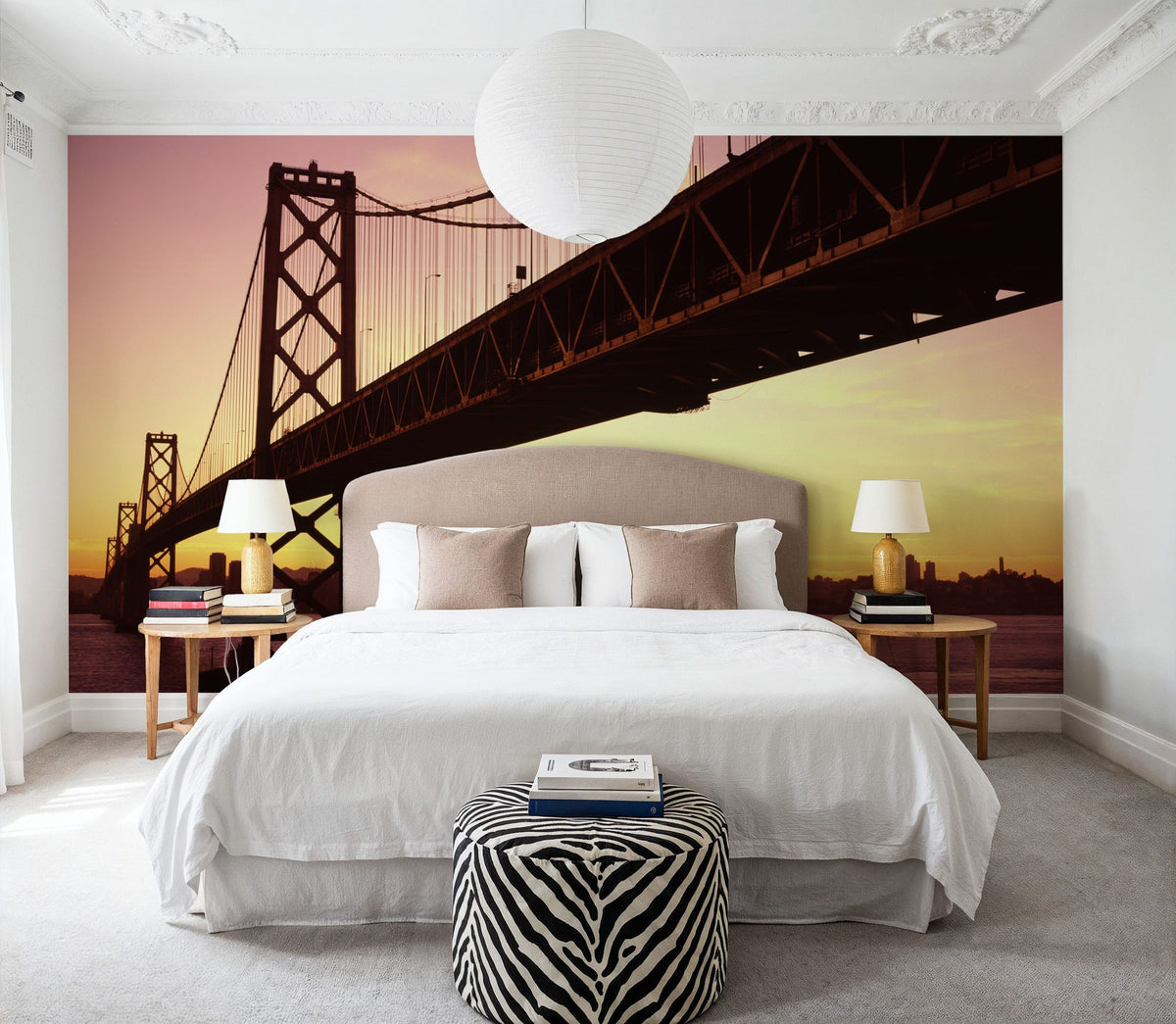 Sunset Silhouette Bridge Mural Wallpaper - room preview 02