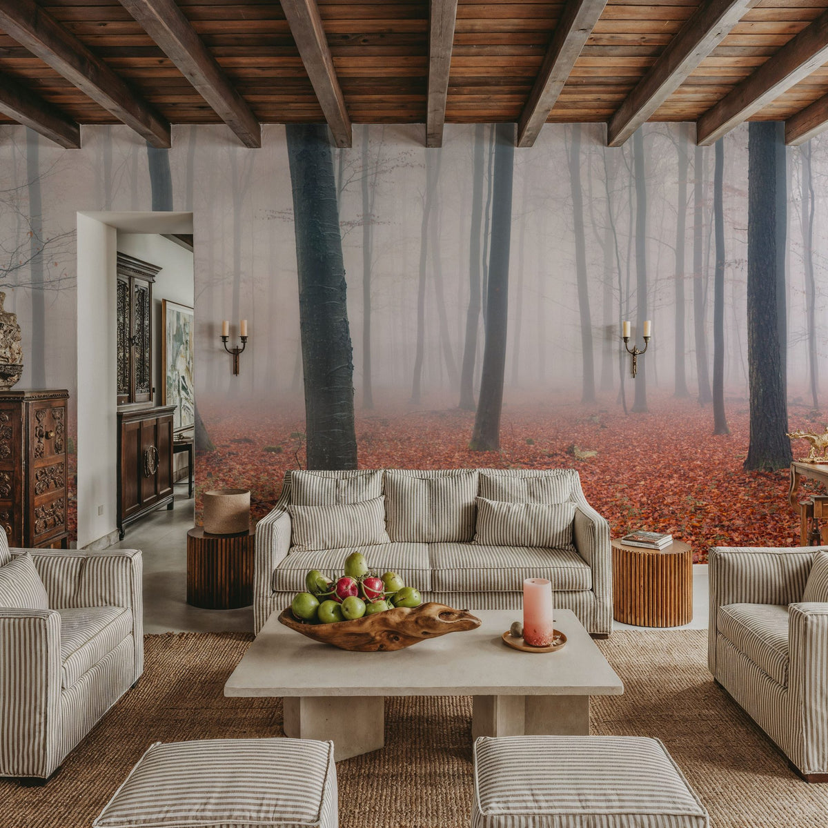 Red Autumn Leaves Mural Wallpaper - room preview 02