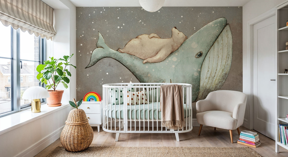 Dreaming Whale & Bear Mural Wallpaper - room preview 02