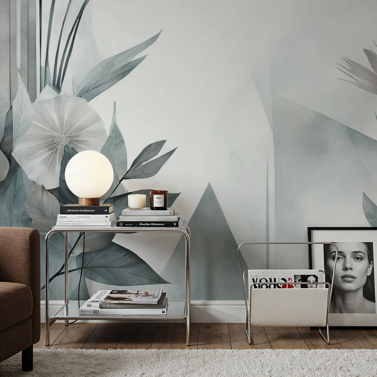Floral Watercolor Abstract Teal Mural Wallpaper - room preview 02