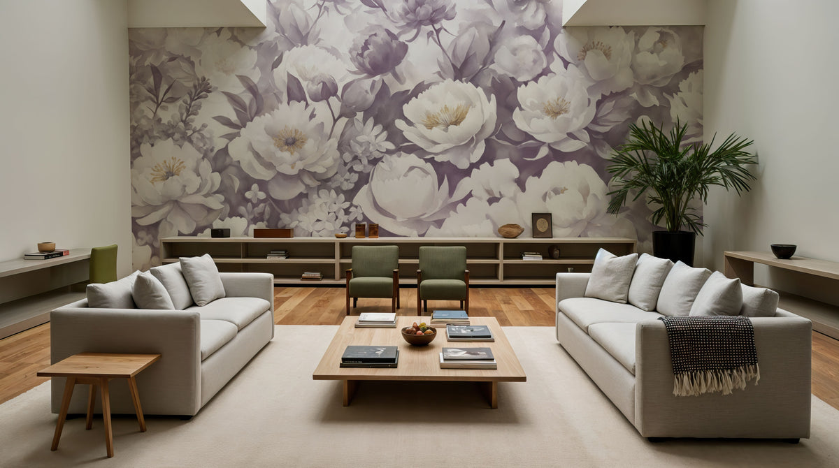 Watercolor Peonies WInter Mural Wallpaper - room preview 02