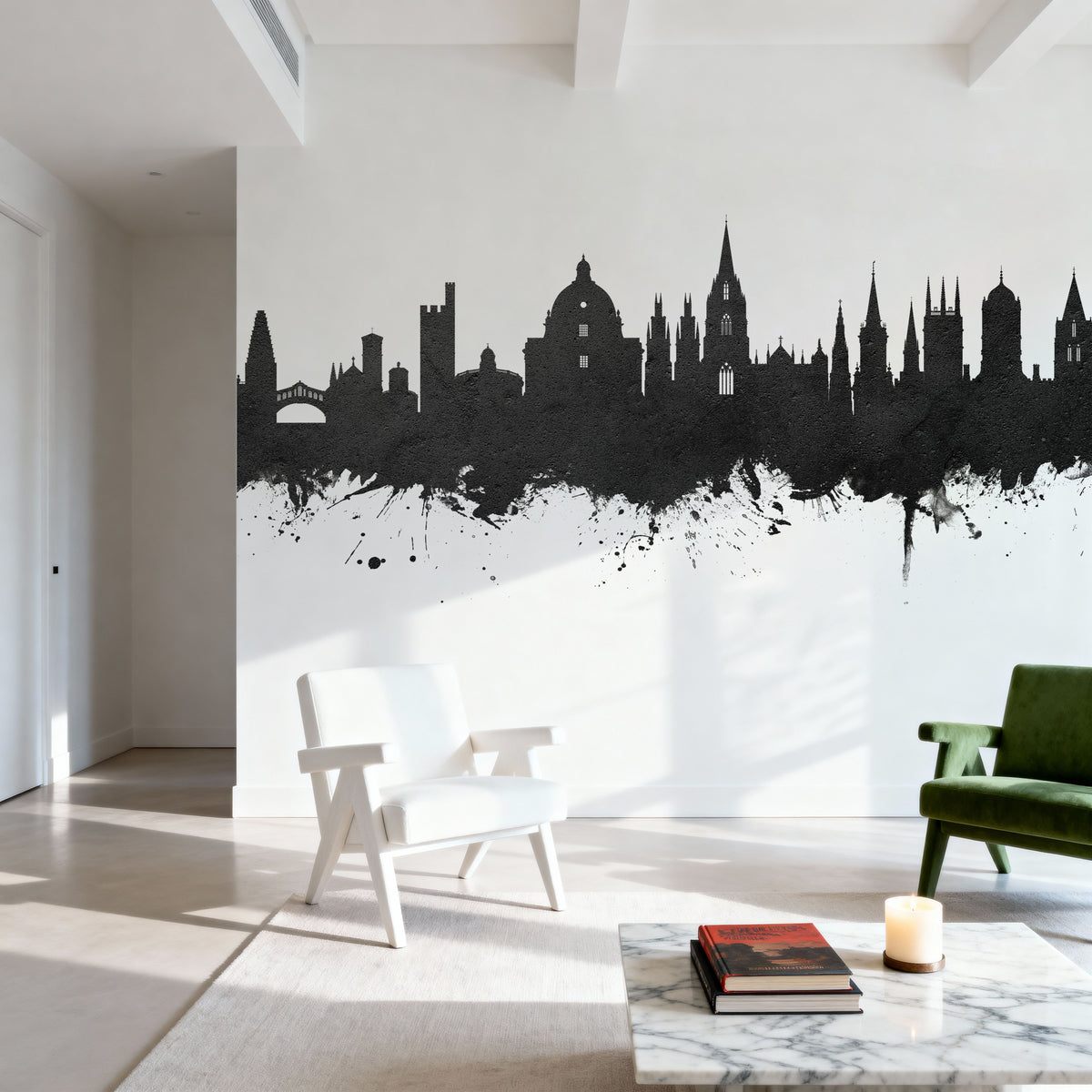 Oxford England Skyline Black & White Mural Wallpaper - room preview 02