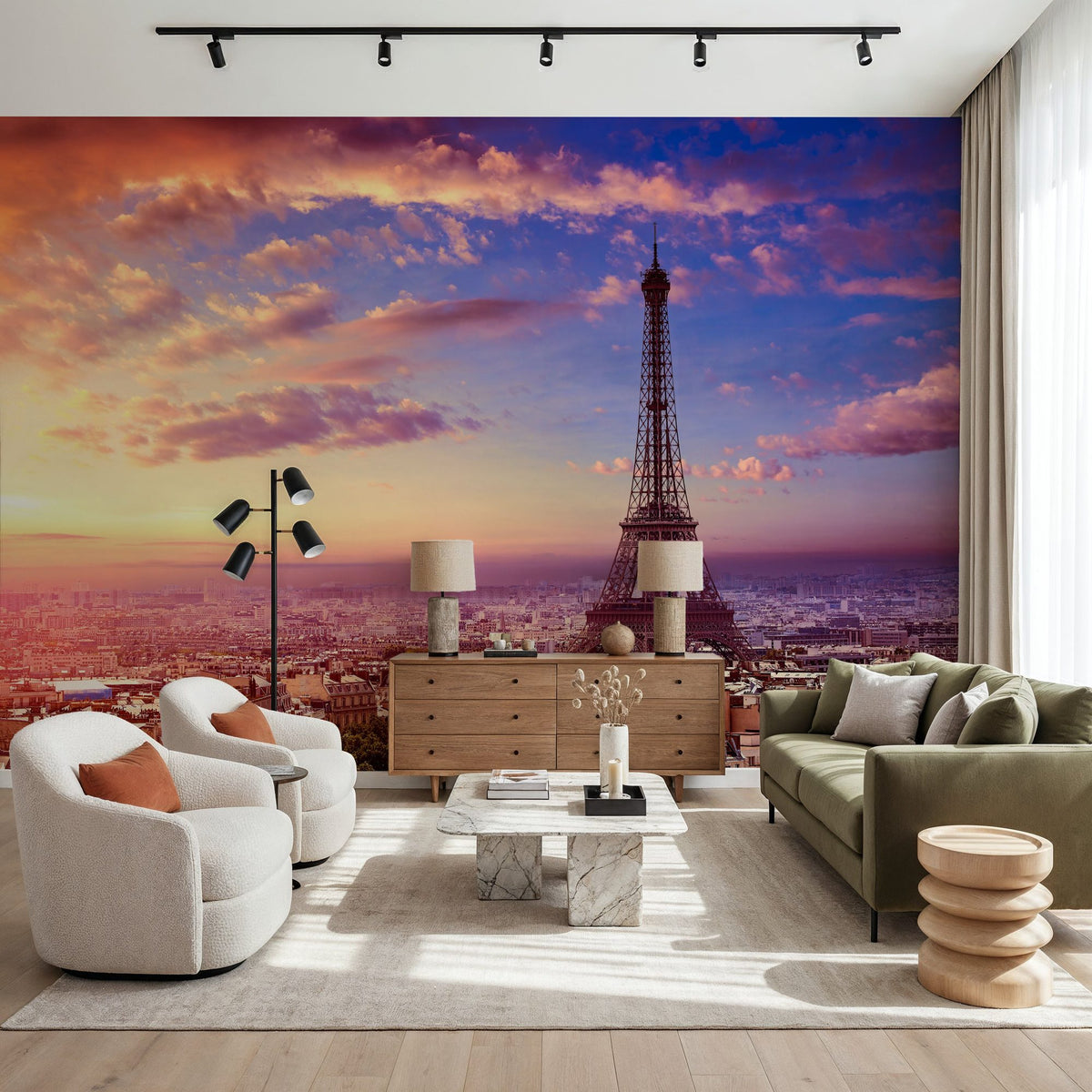 Eiffel Tower Pink Sky Mural Wallpaper - room preview 02