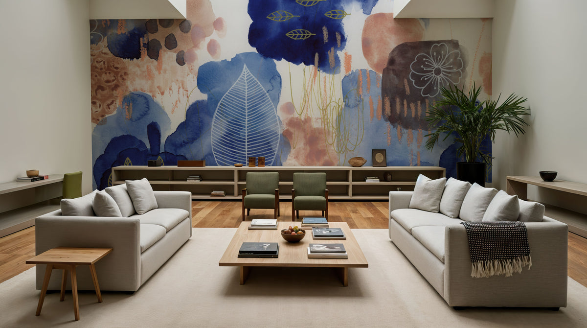 Big Blue Bloom Mural Wallpaper - room preview 02