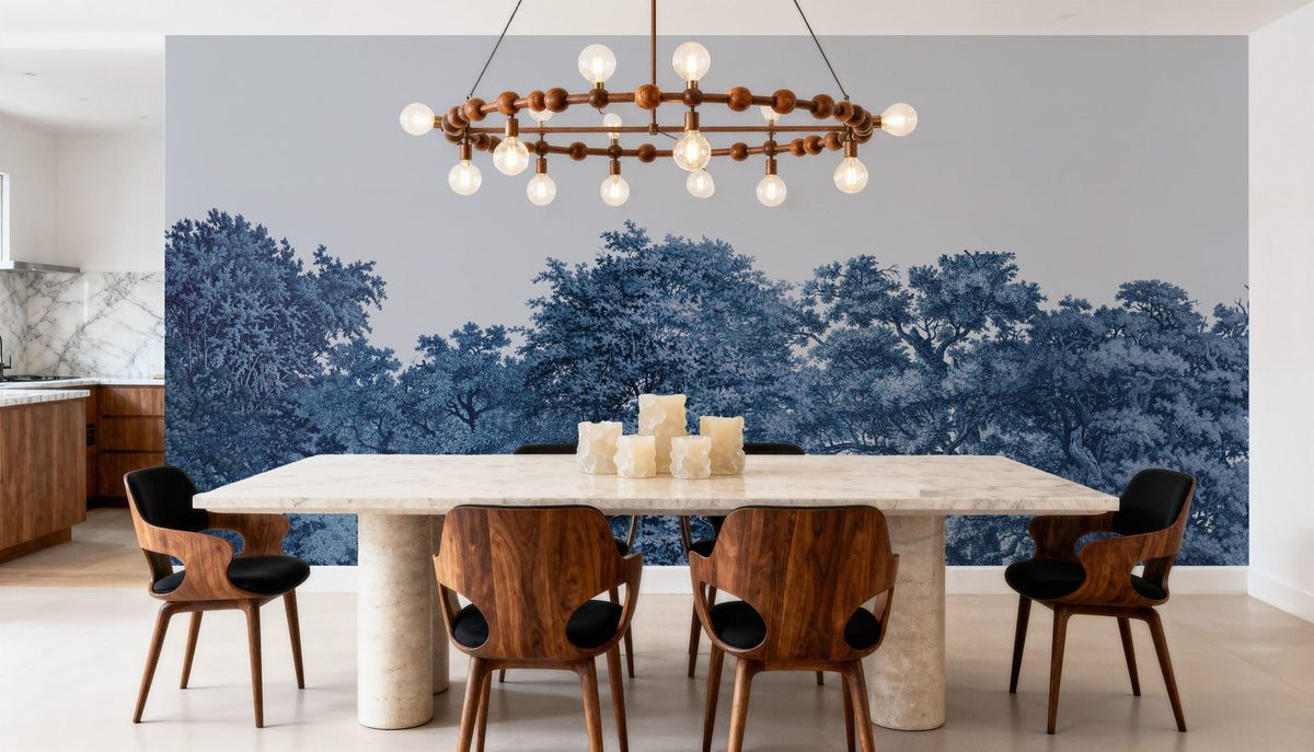 Over the Treetops, Blue Ink Mural Wallpaper - room preview 02