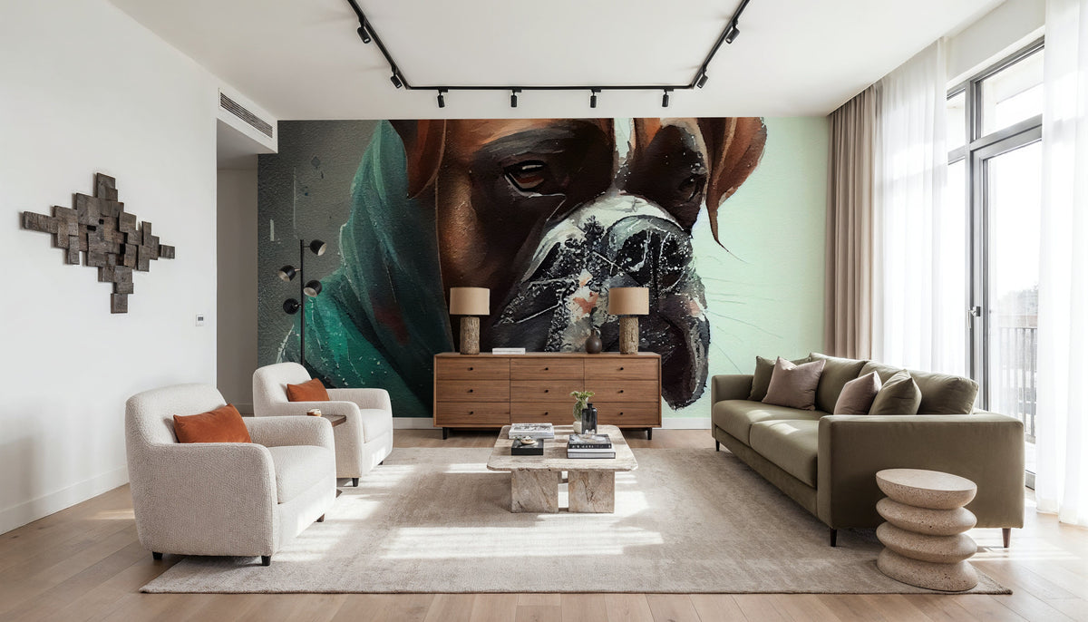 Watercolor Boxer Dog Mural Wallpaper - room preview 02