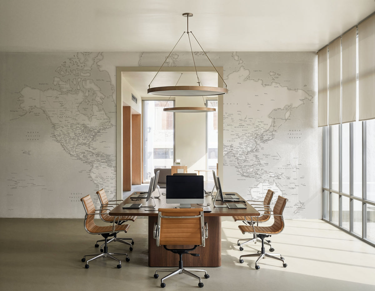 World Map Cities - Maeli Neutral Mural Wallpaper - room preview 02