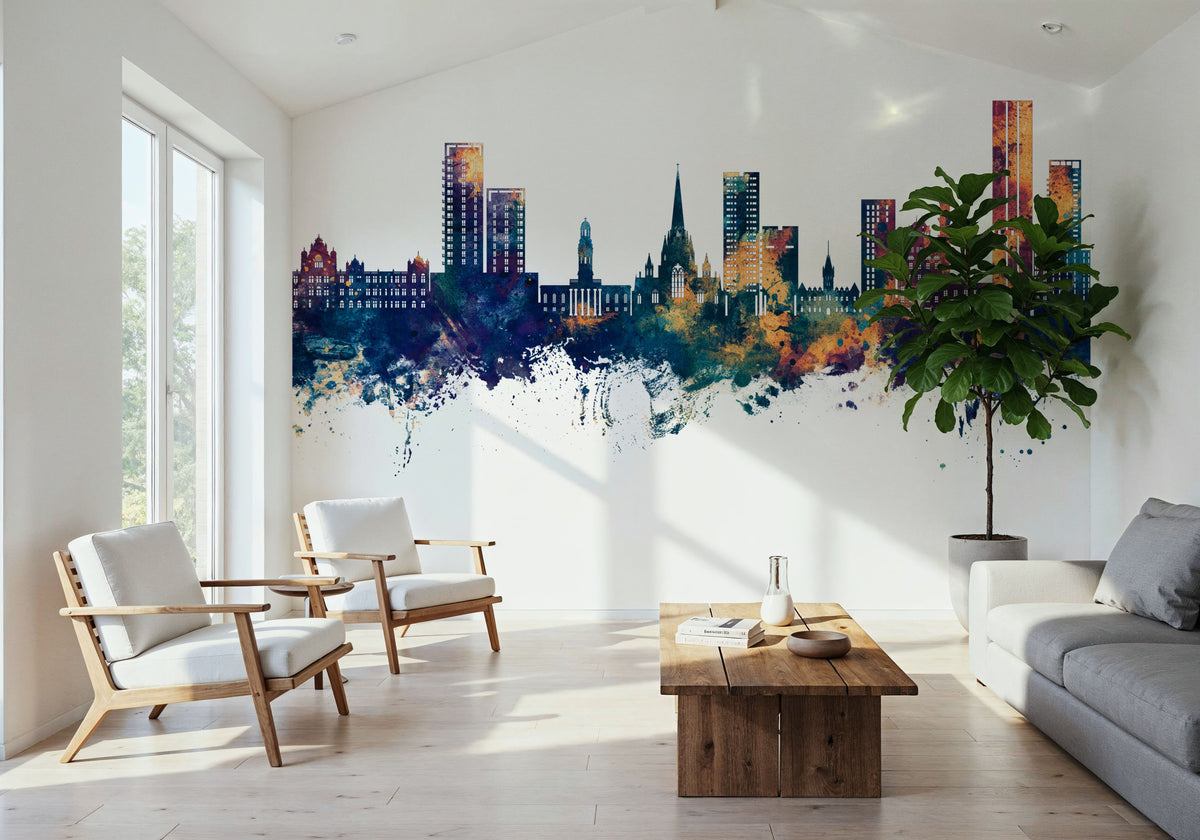 Salford England Skyline Blue & Bronze Mural Wallpaper - room preview 02