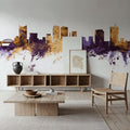Fort Worth Texas Skyline Purple & Gold Mural Wallpaper - room preview 02