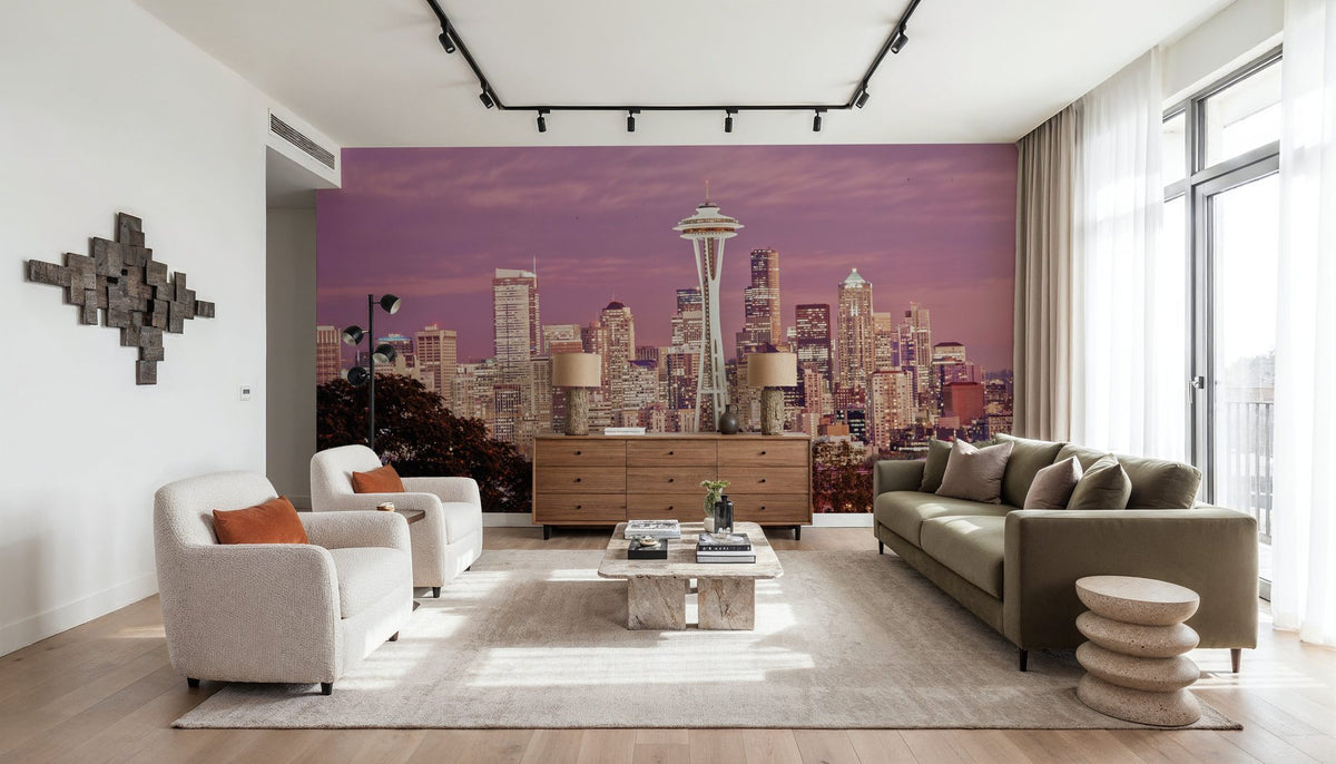 Pink Twilight Metropolis Mural Wallpaper - room preview 02