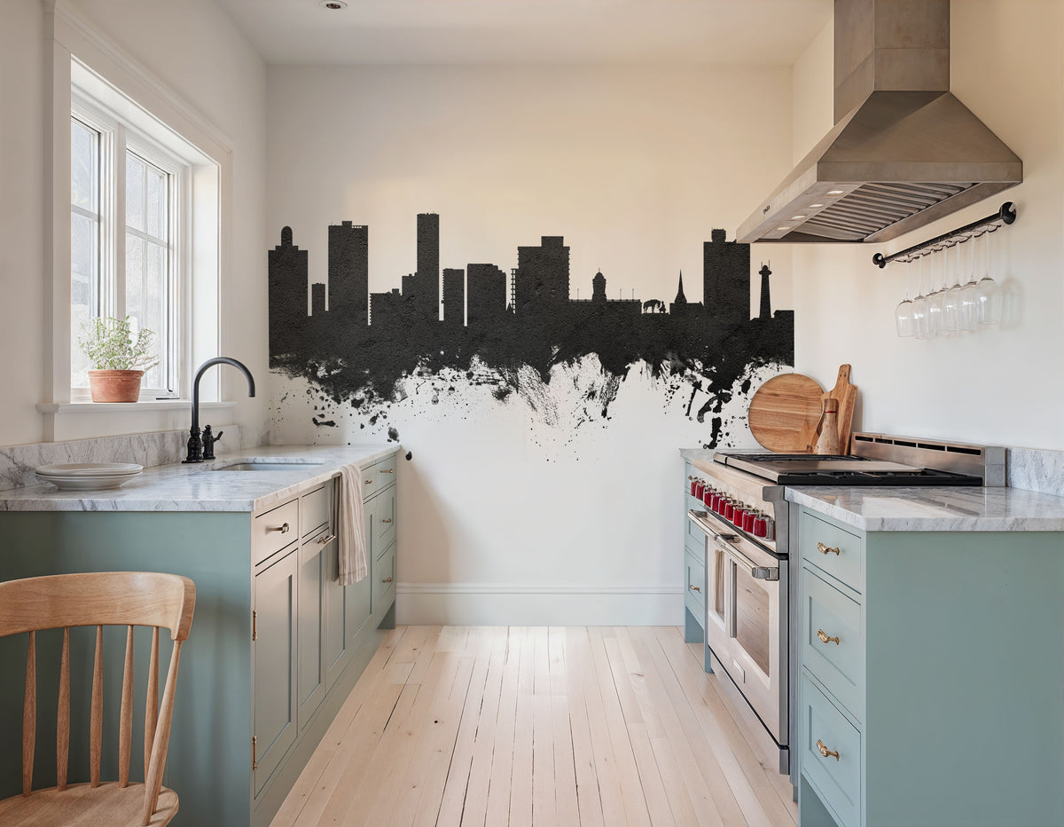 Port Elizabeth South Africa Skyline Black & White Mural Wallpaper - room preview 02