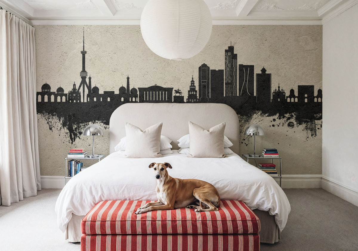 Tashkent Uzbekistan Skyline Concrete Mural Wallpaper - room preview 02