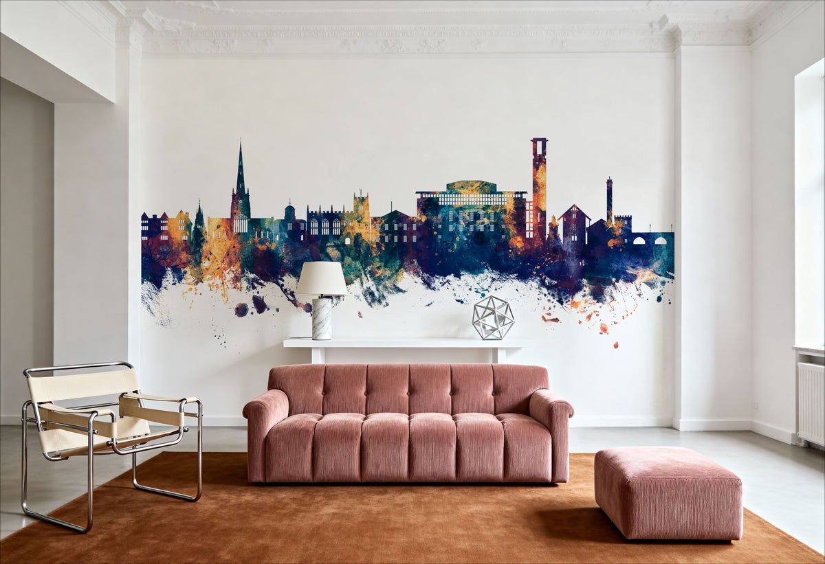 Stratford-upon-Avon England Skyline Blue & Bronze Mural Wallpaper - room preview 02