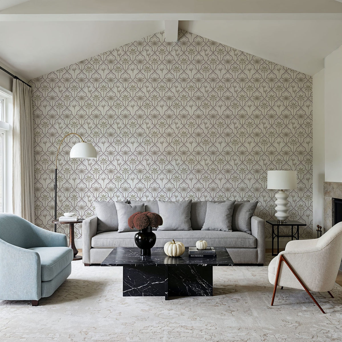 The Palm Lattice, Mauve & Khaki Mural Wallpaper - room preview 02